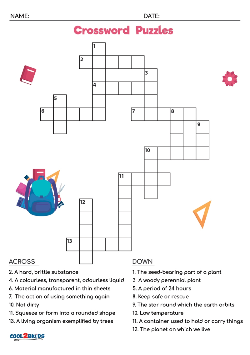 Free Printable Easy Crossword Puzzles Worksheets Library