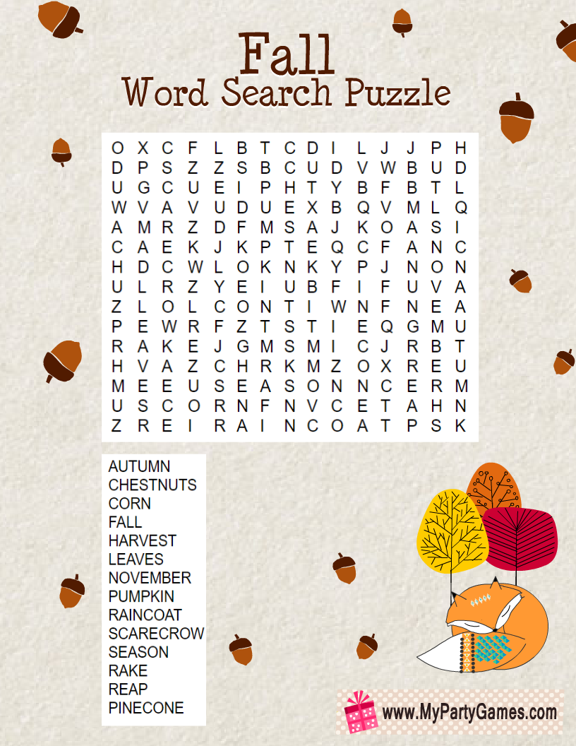 Fall Crossword Puzzle Printable