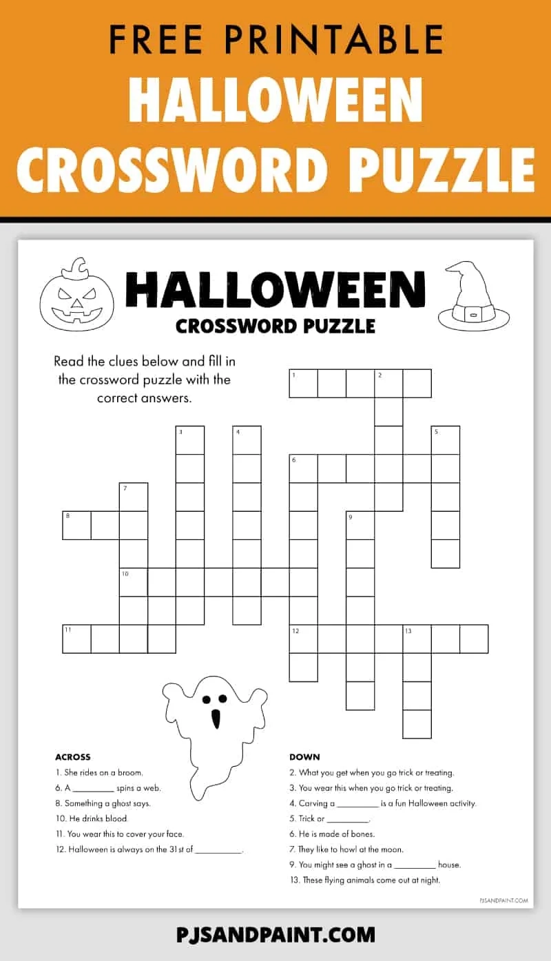 Free Printable Halloween Crossword Puzzle Pjs And Paint Worksheets Library