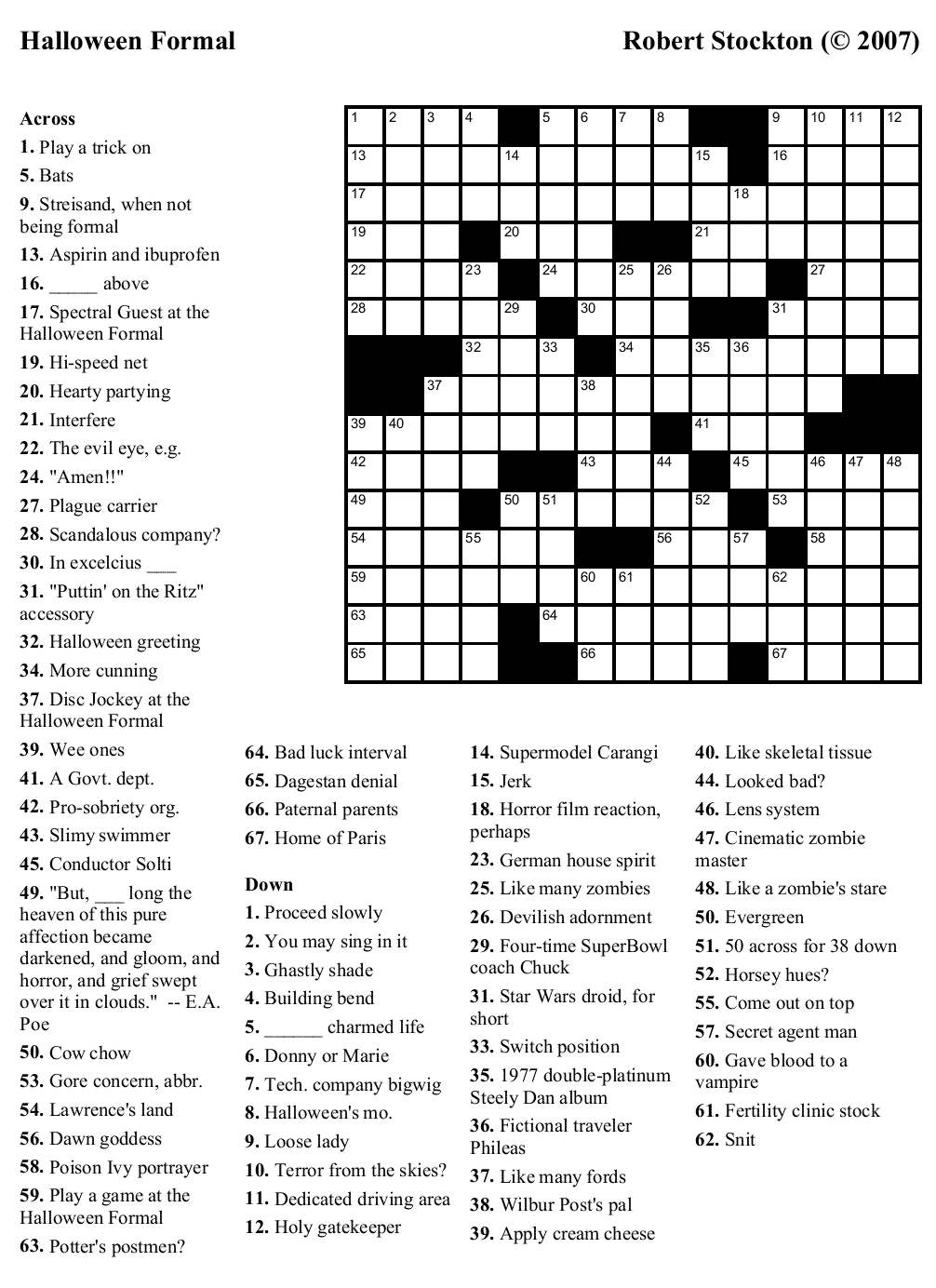 Free Printable Halloween Crossword Worksheets Library