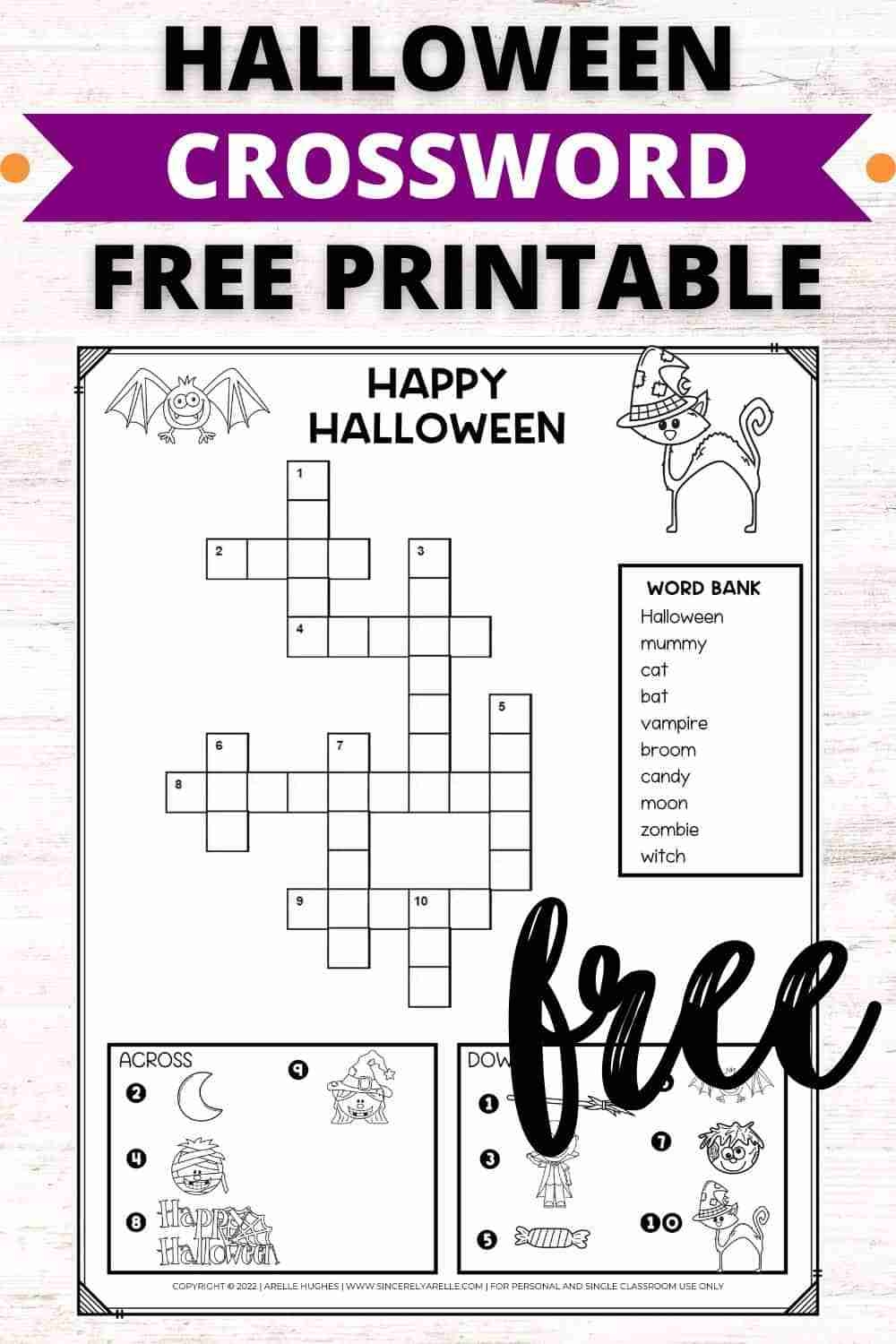 Free Printable Happy Halloween Crossword Puzzle For Kids Smart Worksheets Library