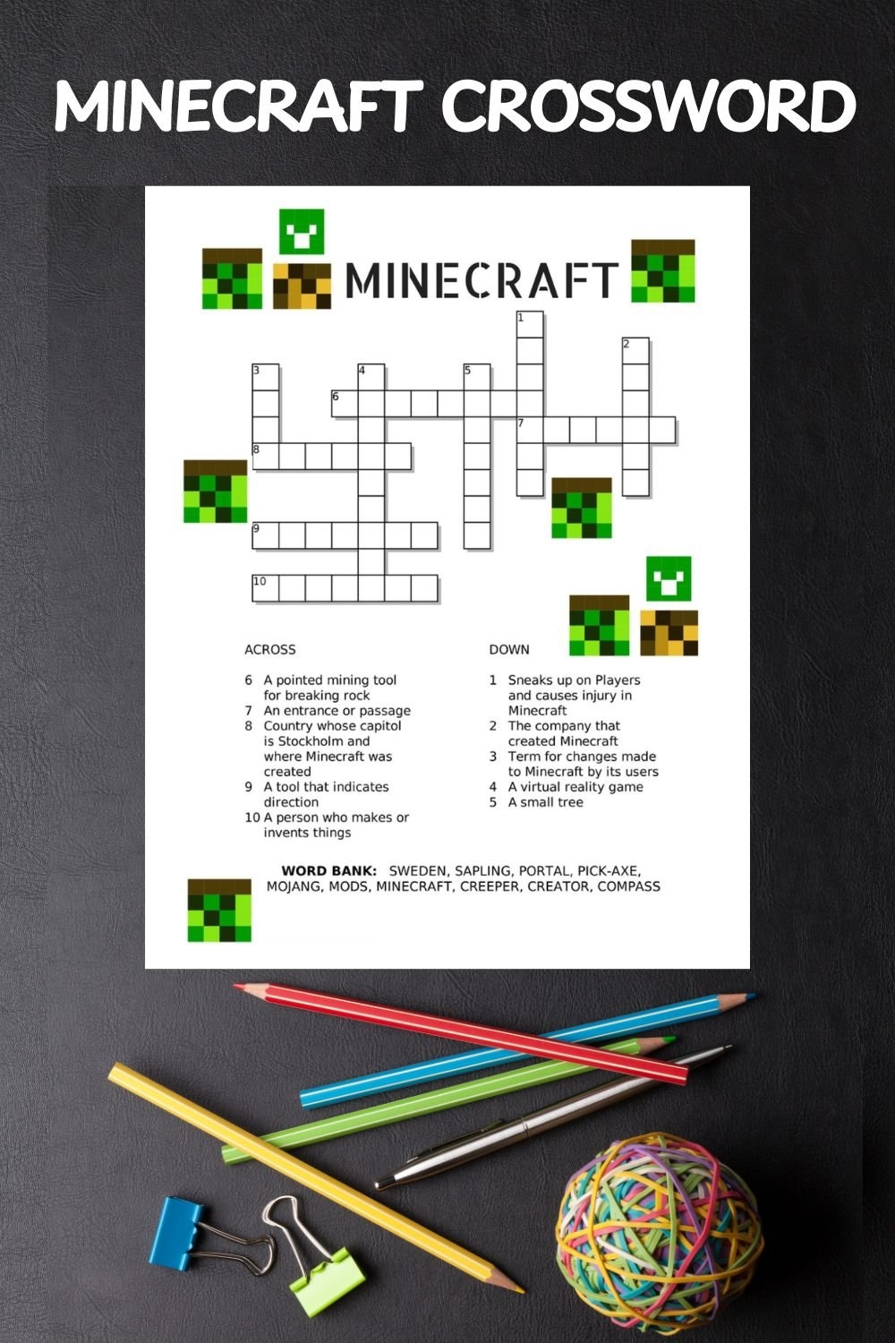 Free Printable Minecraft Crossword Puzzle Jinxy Kids
