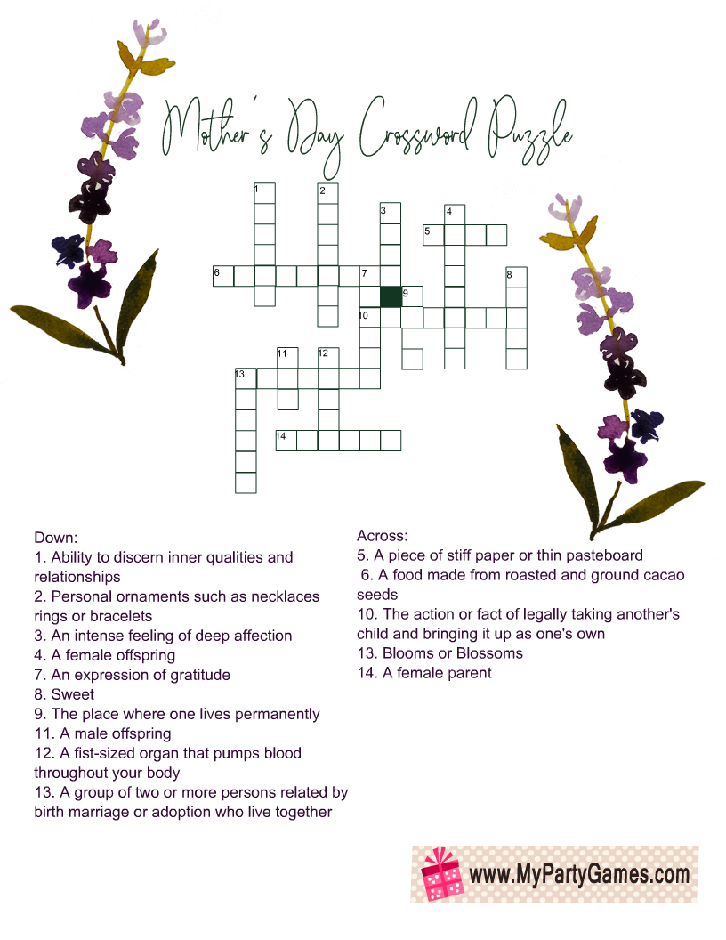 Mother's Day Crossword Puzzle