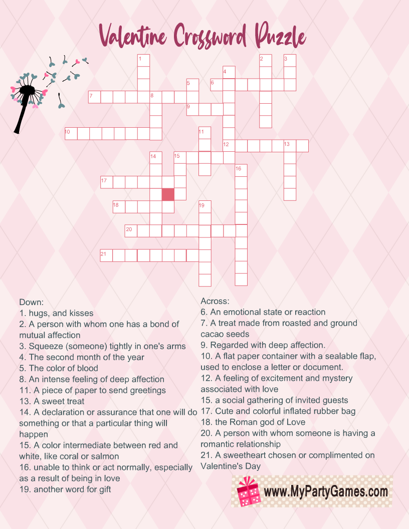 Valentine Crossword Puzzles Printable