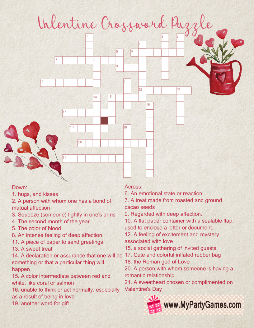 Free Printable Valentine s Day Crossword Puzzle With Answer Key