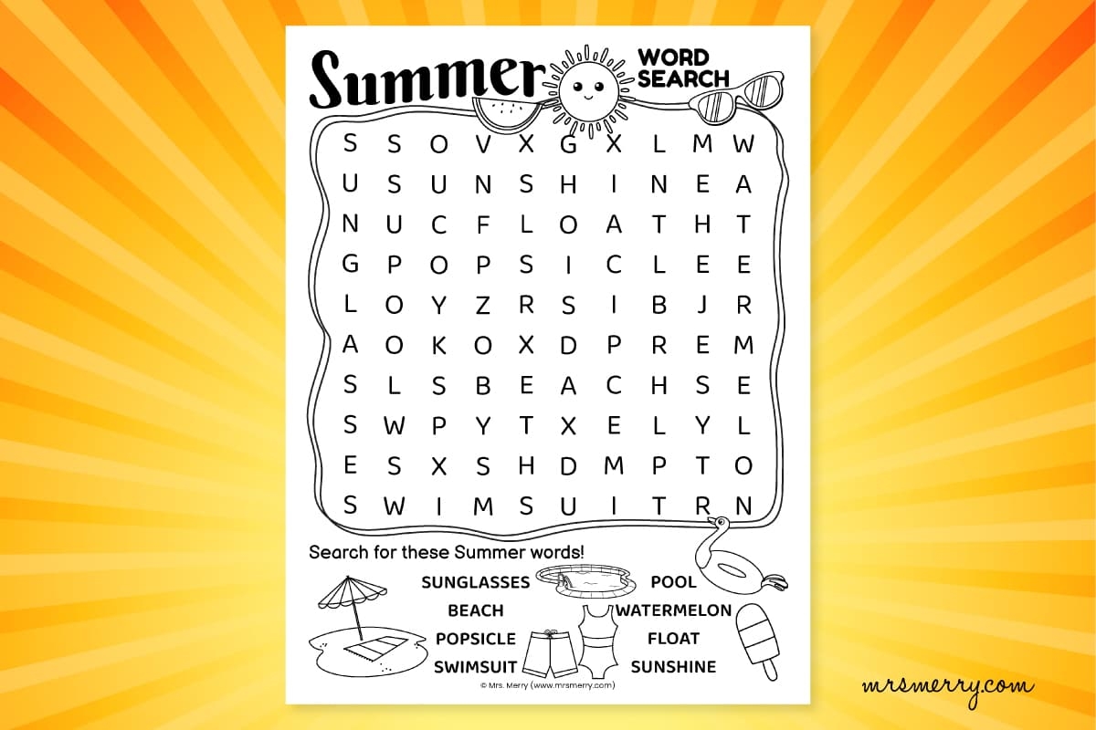 Free Summer Word Search Printable Puzzle Mrs Merry Worksheets Library