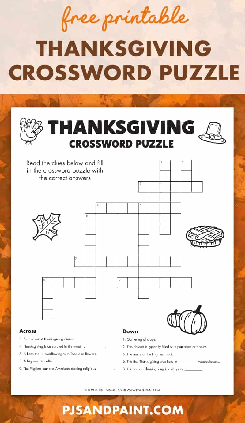 Free Thanksgiving Crossword Puzzle Archives Pjs And Paint
