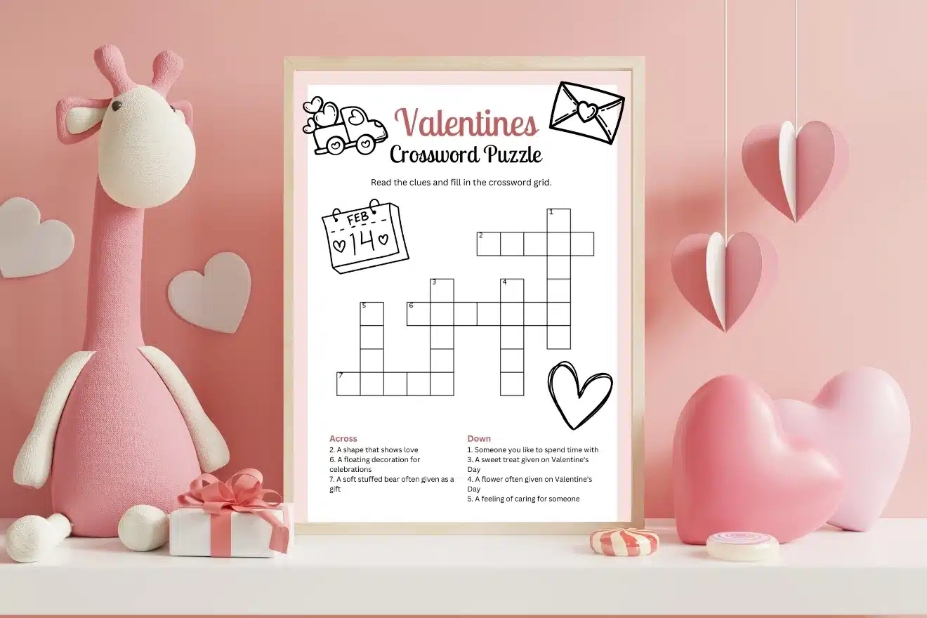 Free Valentines Day Crossword Puzzle A Fun Activity For Kids Ages 5 8 