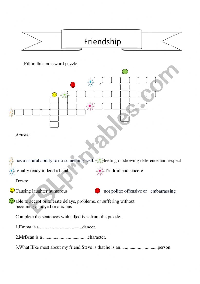 Friends a Crossword Puzzle ESL Worksheet By Laylouna