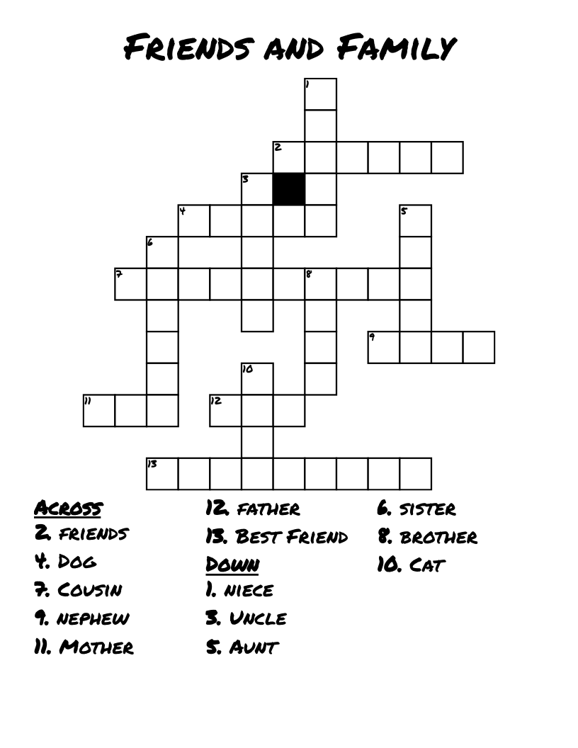 Friends And Family Crossword WordMint