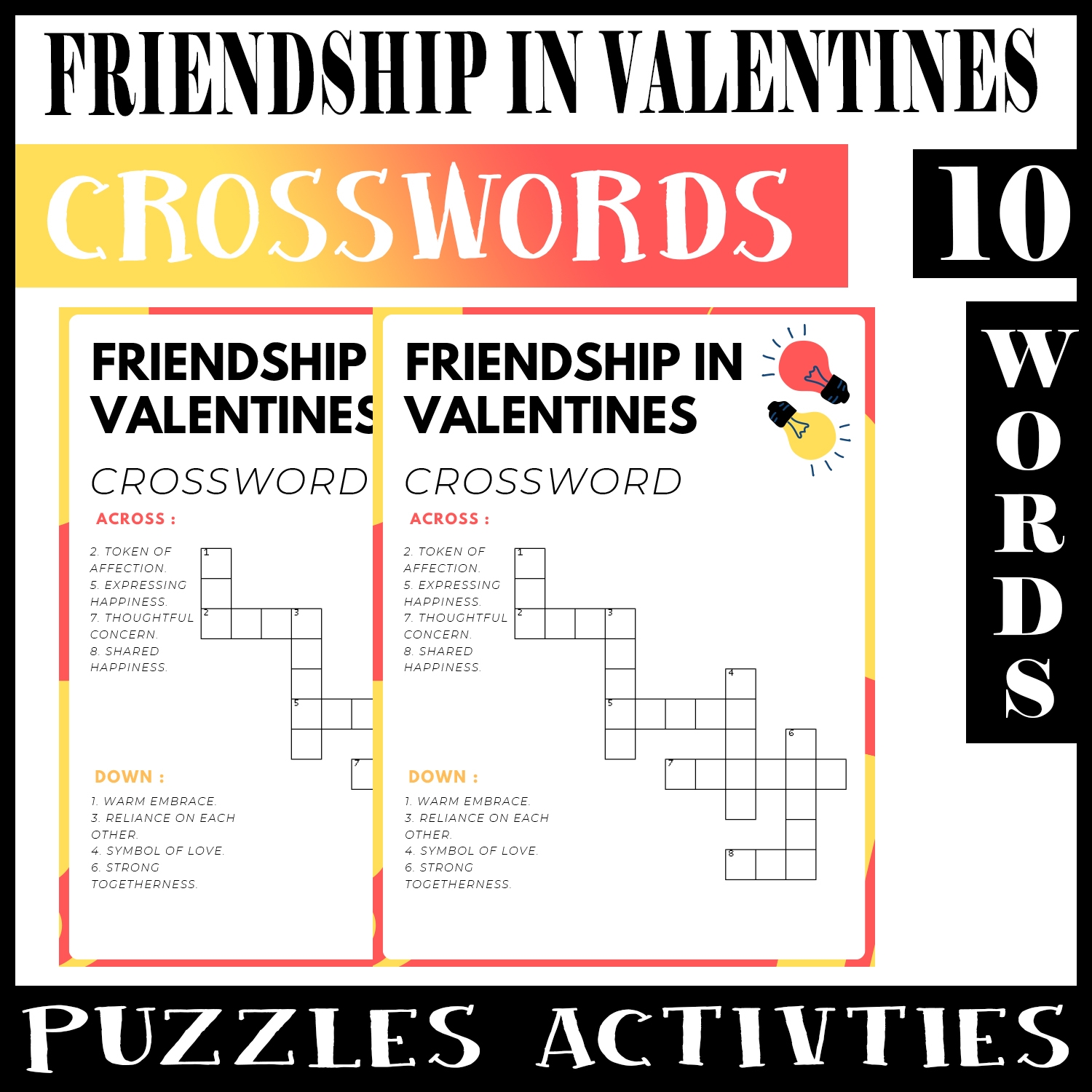 Friendship In Valentine s Day No Prep Crossword Puzzle Worksheet Activity For Morning Work Made By Teachers