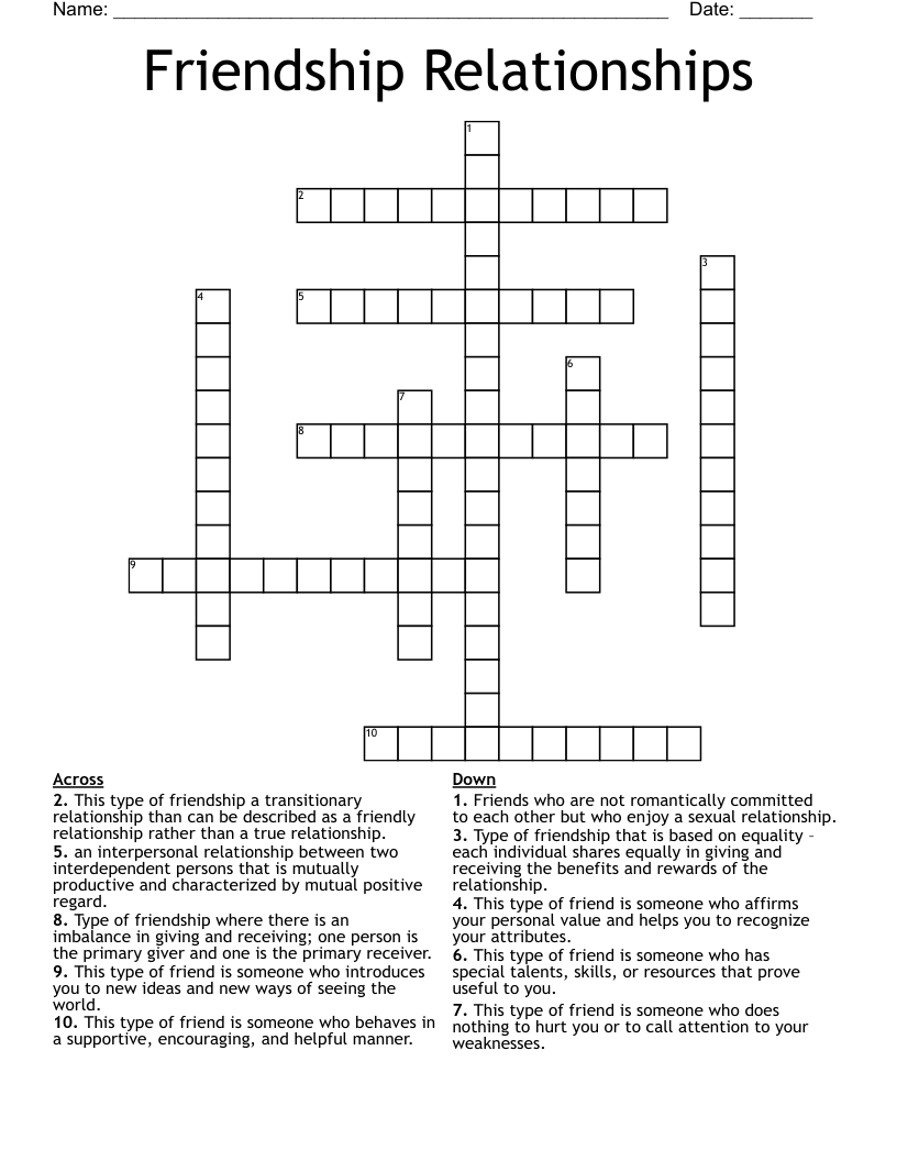 Friendship Relationships Crossword WordMint