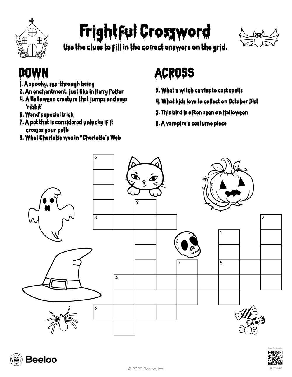 Frightful Crossword Beeloo Printable Crafts And Activities For Kids