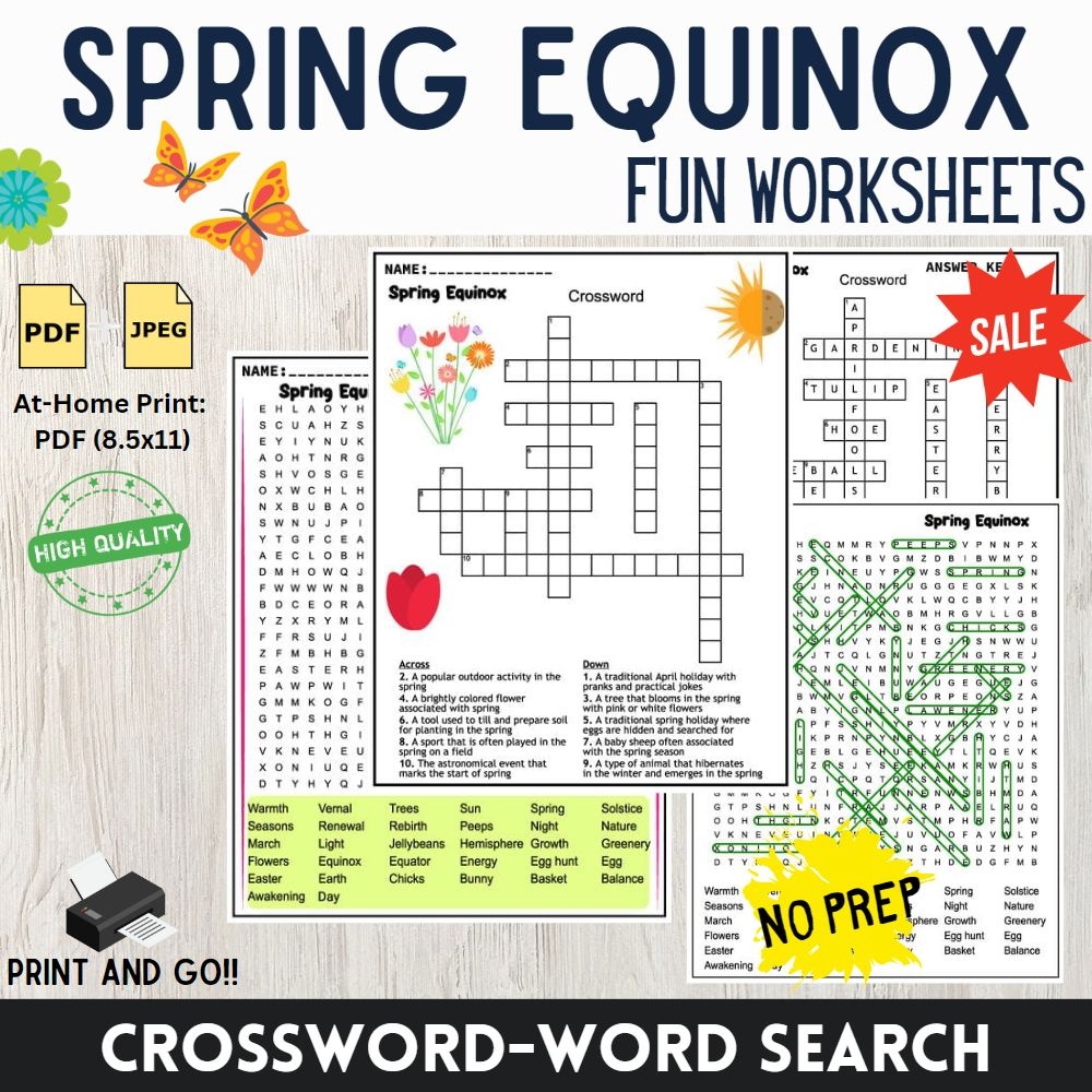 Fun And Educational Spring Equinox Activities Word Search And Crossword Puzzle Worksheets Made By Teachers