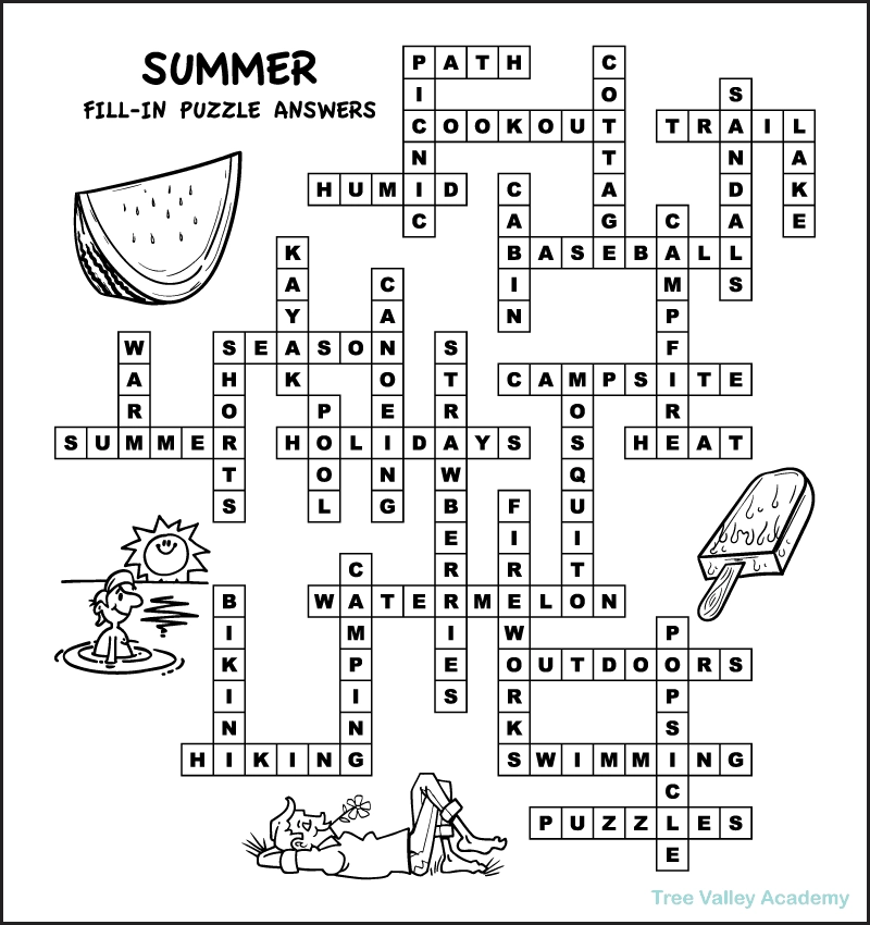 Fun Summer Fill In Puzzles For Kids Tree Valley Academy