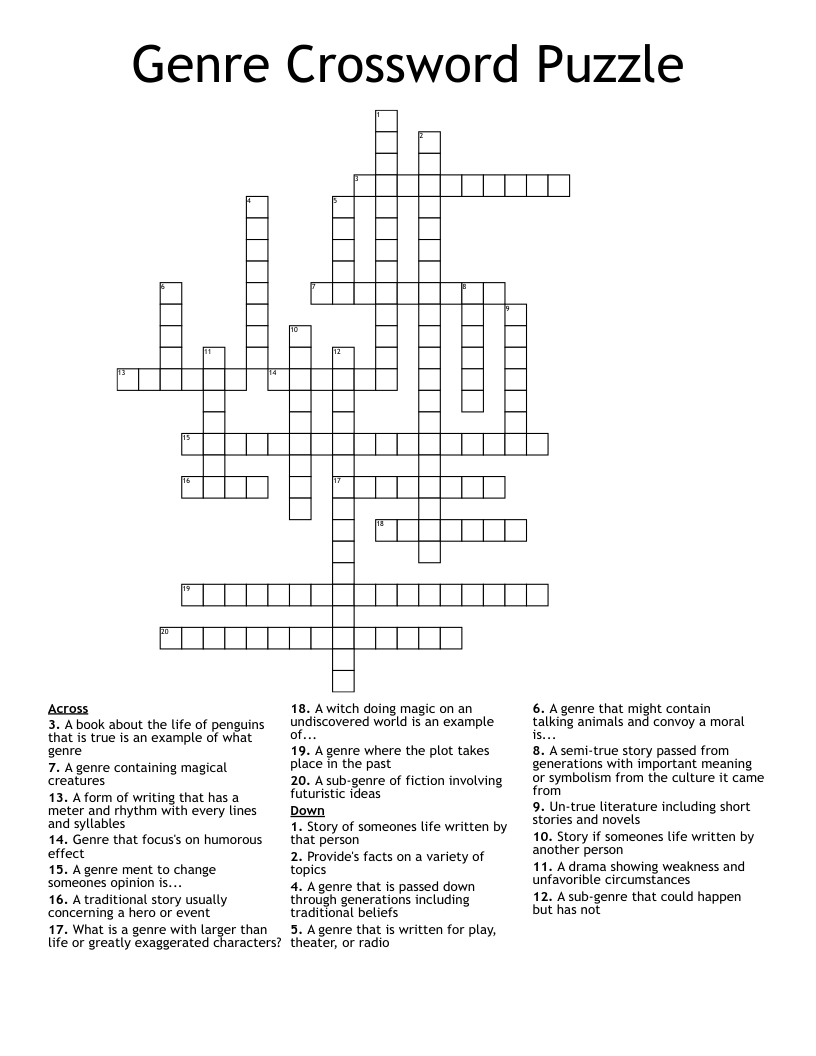 Genre Crossword Puzzle WordMint