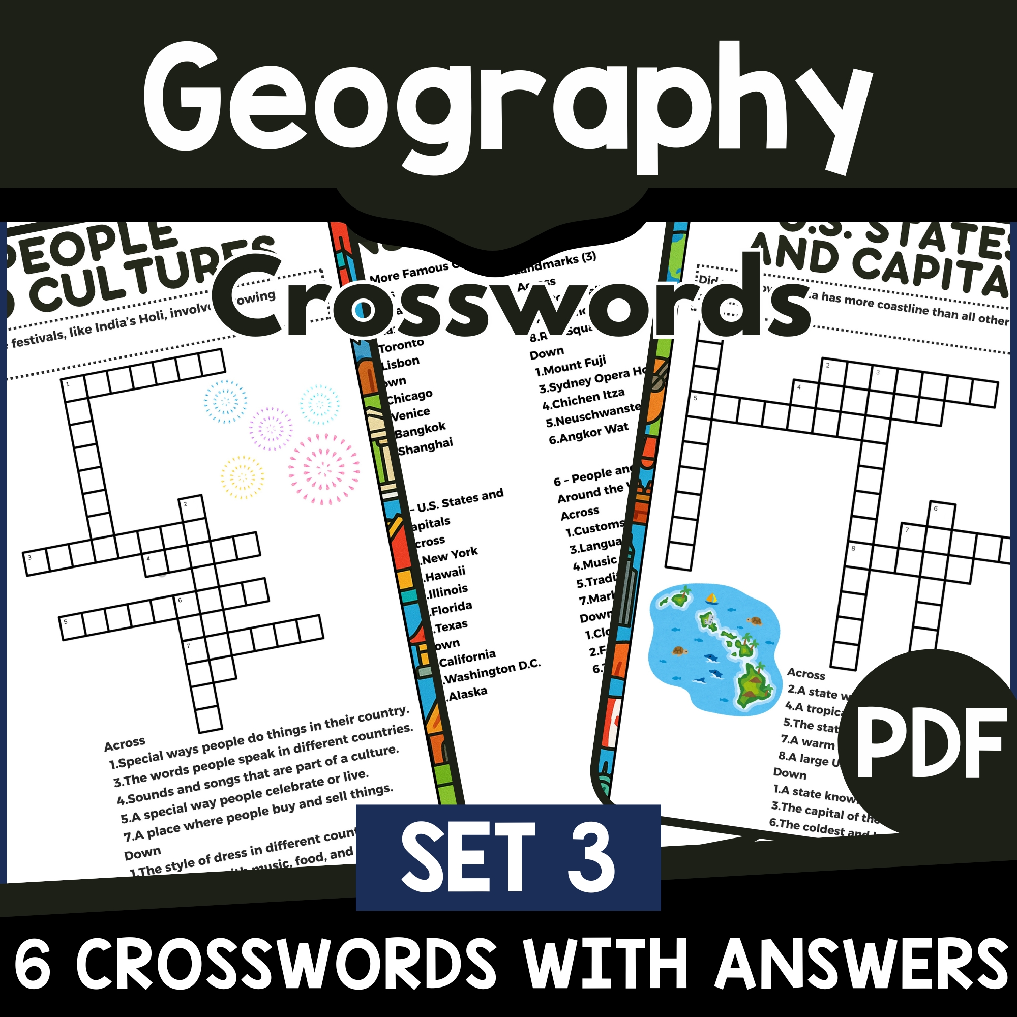 Geography Crosswords Set 3 PDF By Teach Simple
