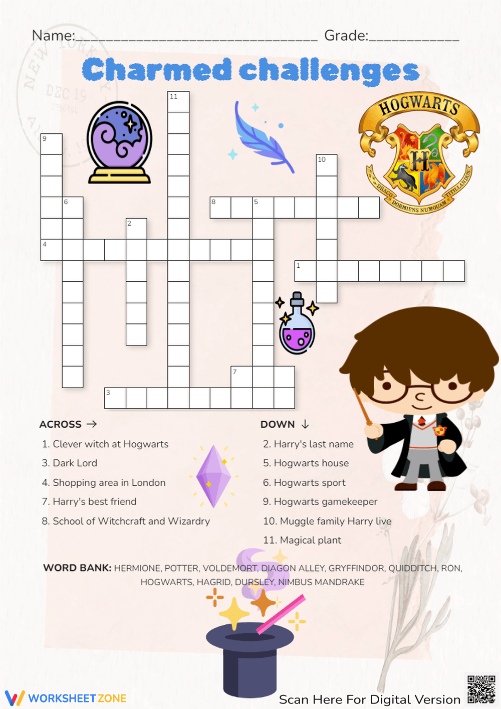 Grade 1 Harry Potter Crossword Worksheets 2025