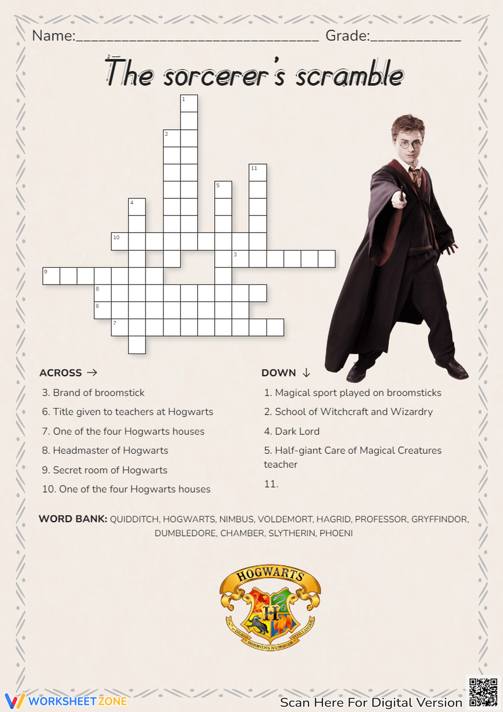 Grade 1 Harry Potter Crossword Worksheets 2025