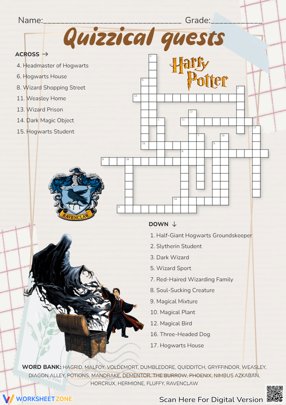 Grade 1 Harry Potter Crossword Worksheets 2025