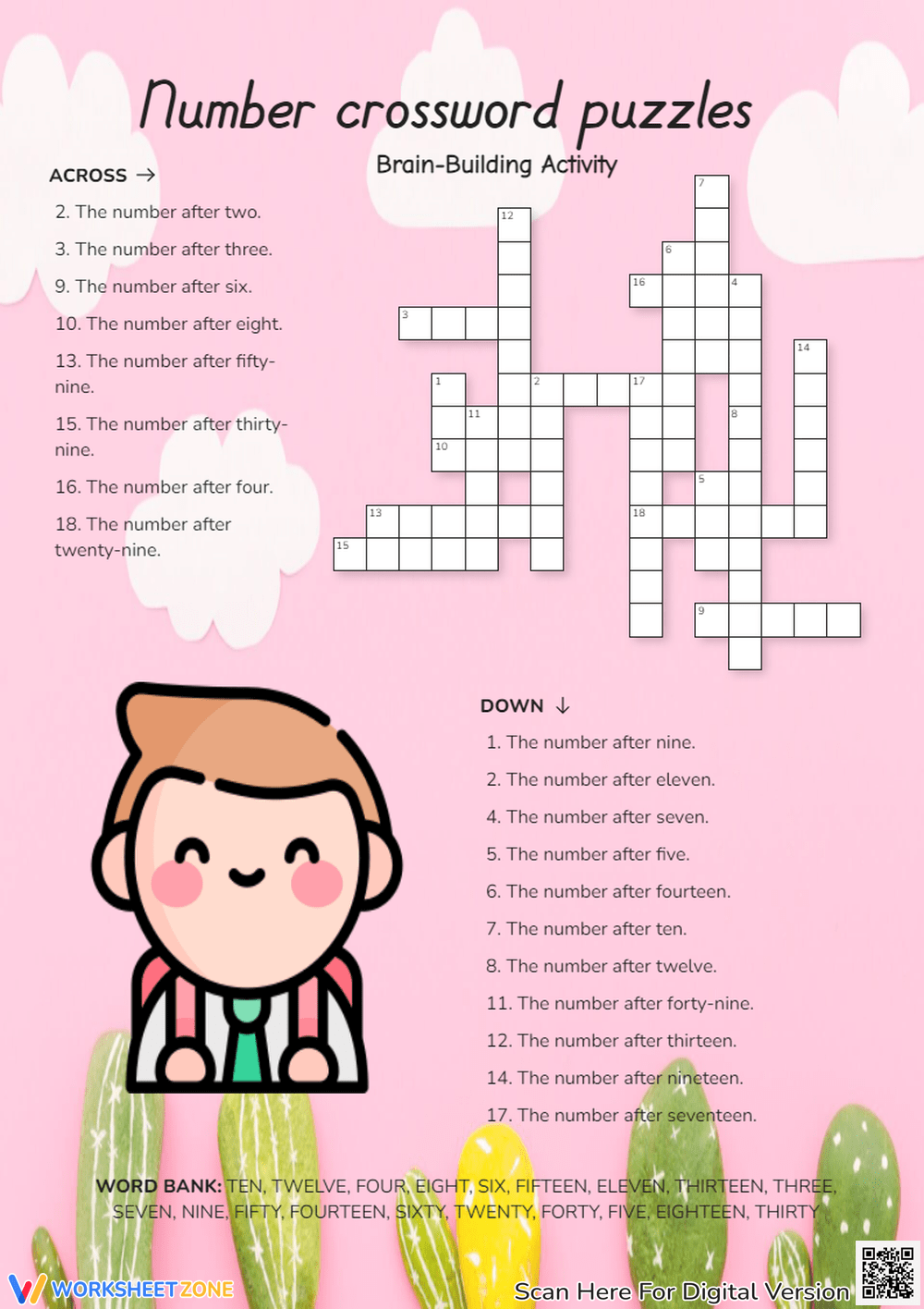 Grade 1 Math Crossword Puzzles Worksheets 2025