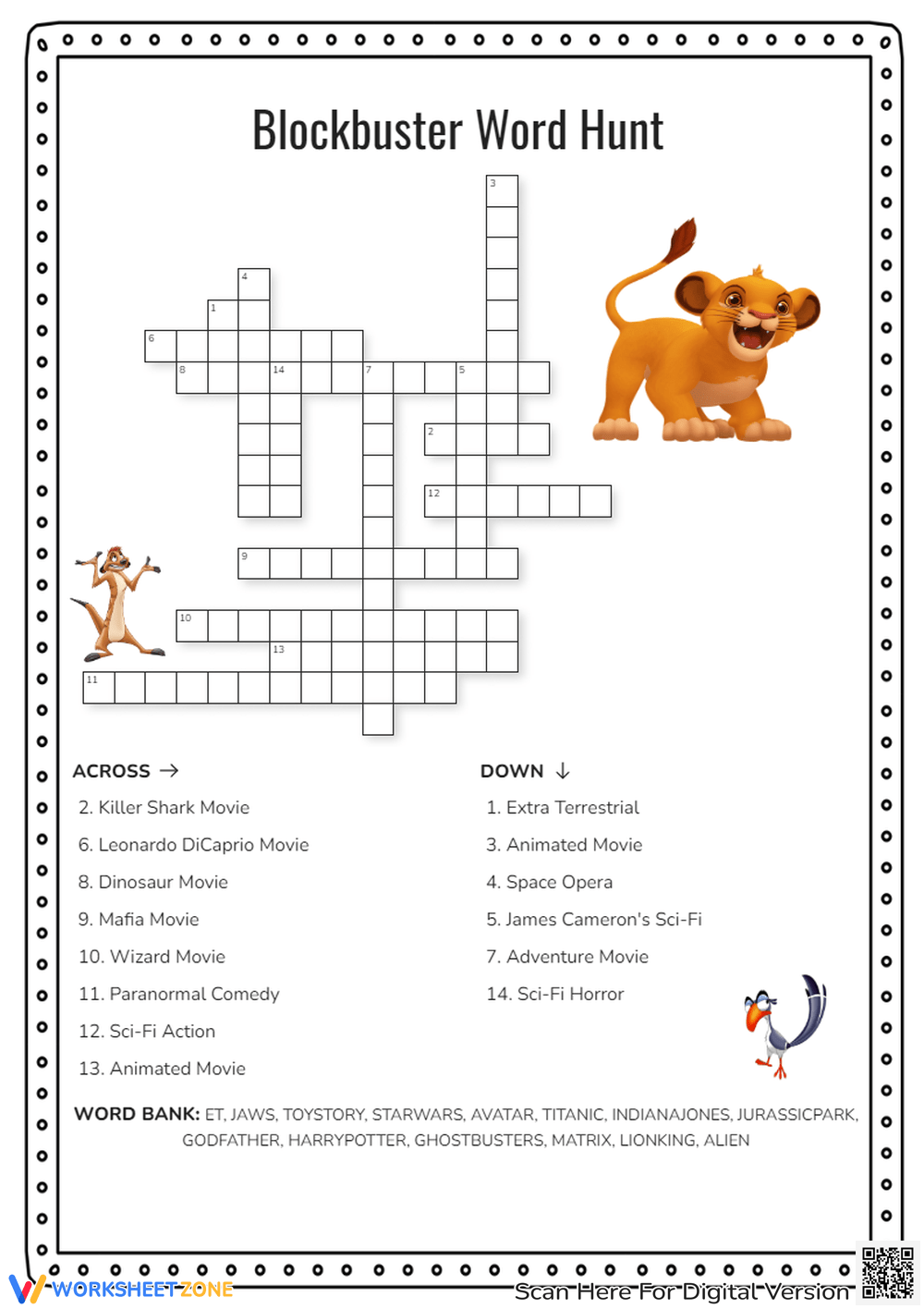 Grade 1 Movie Crossword Puzzles Worksheets 2025