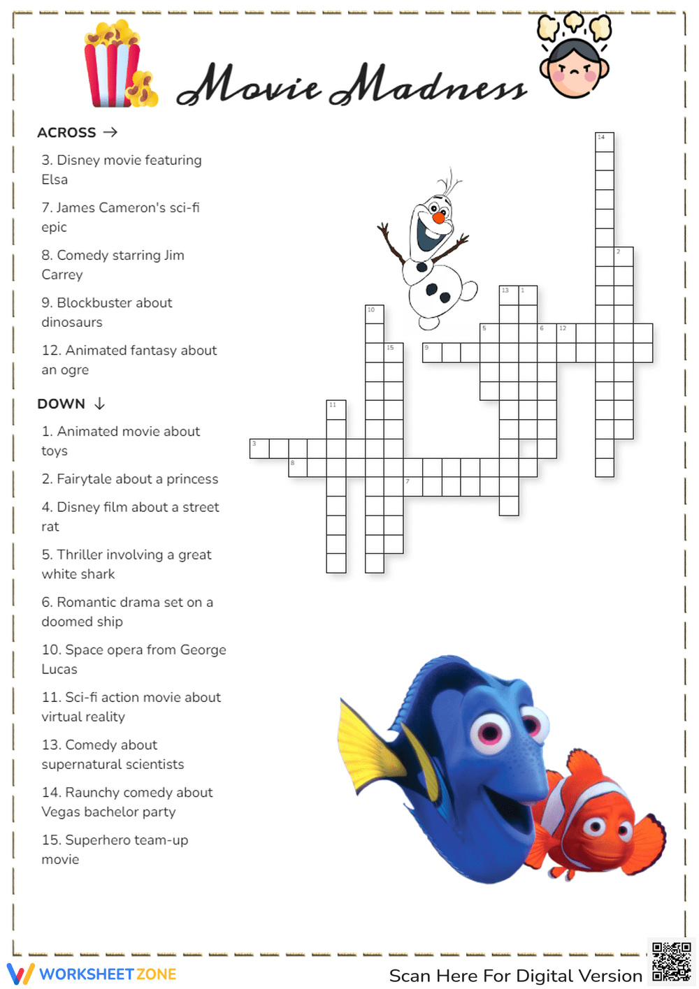 Grade 1 Movie Crossword Puzzles Worksheets 2025