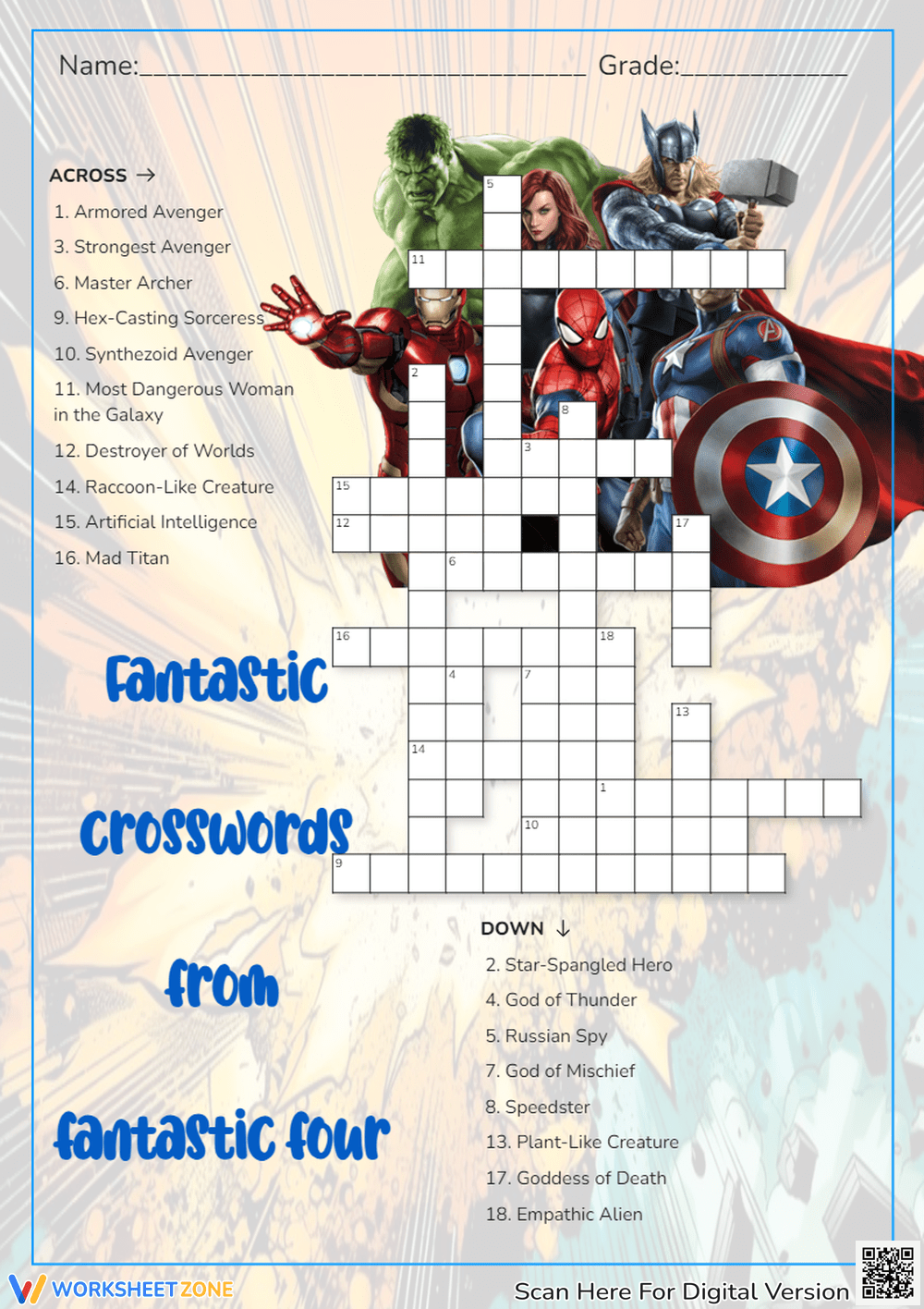 Grade 3 Marvel Crossword Puzzle Worksheets 2025