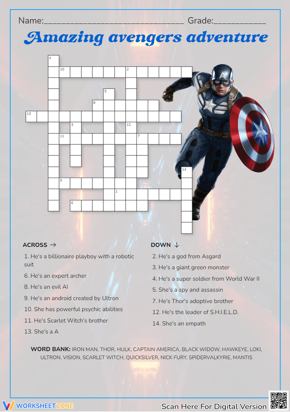 Grade 3 Marvel Crossword Puzzle Worksheets 2025