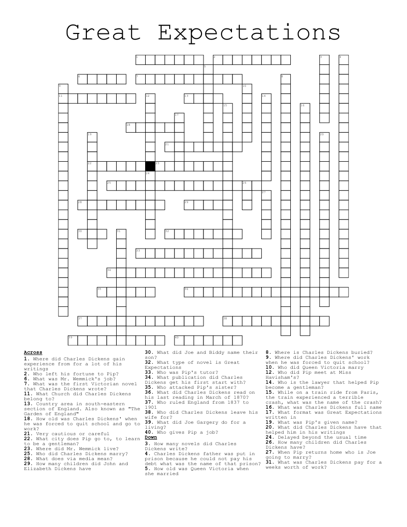 Great Expectations Crossword WordMint