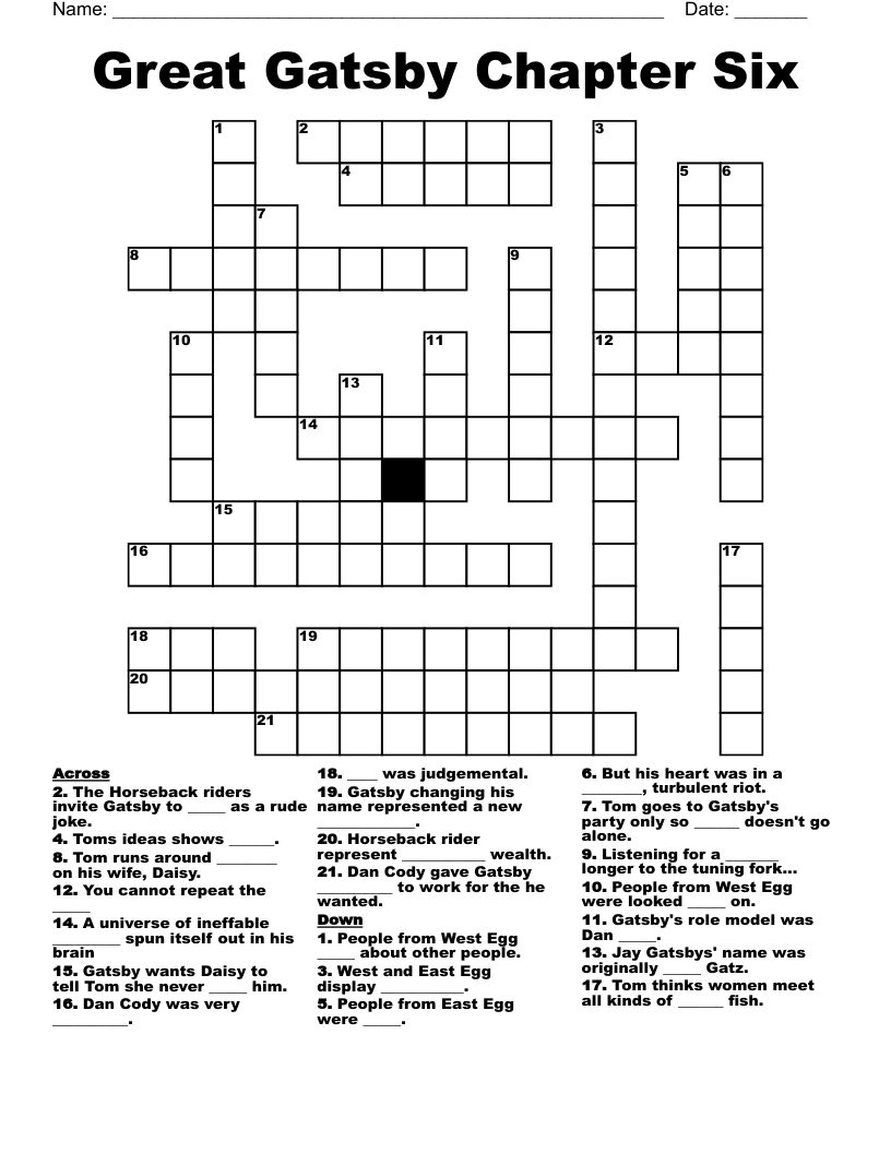 Great Gatsby Chapter Six Crossword WordMint