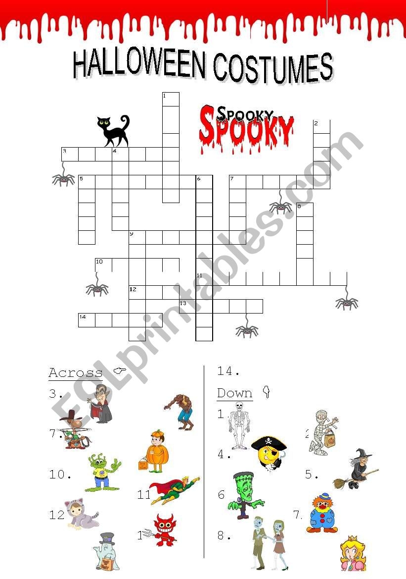 Halloween Costumes Crosswords ESL Worksheet By Arleen 