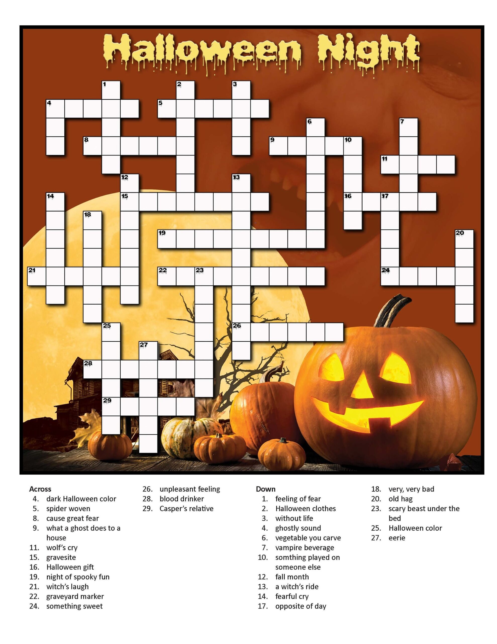 Halloween Crossword Puzzle Etsy