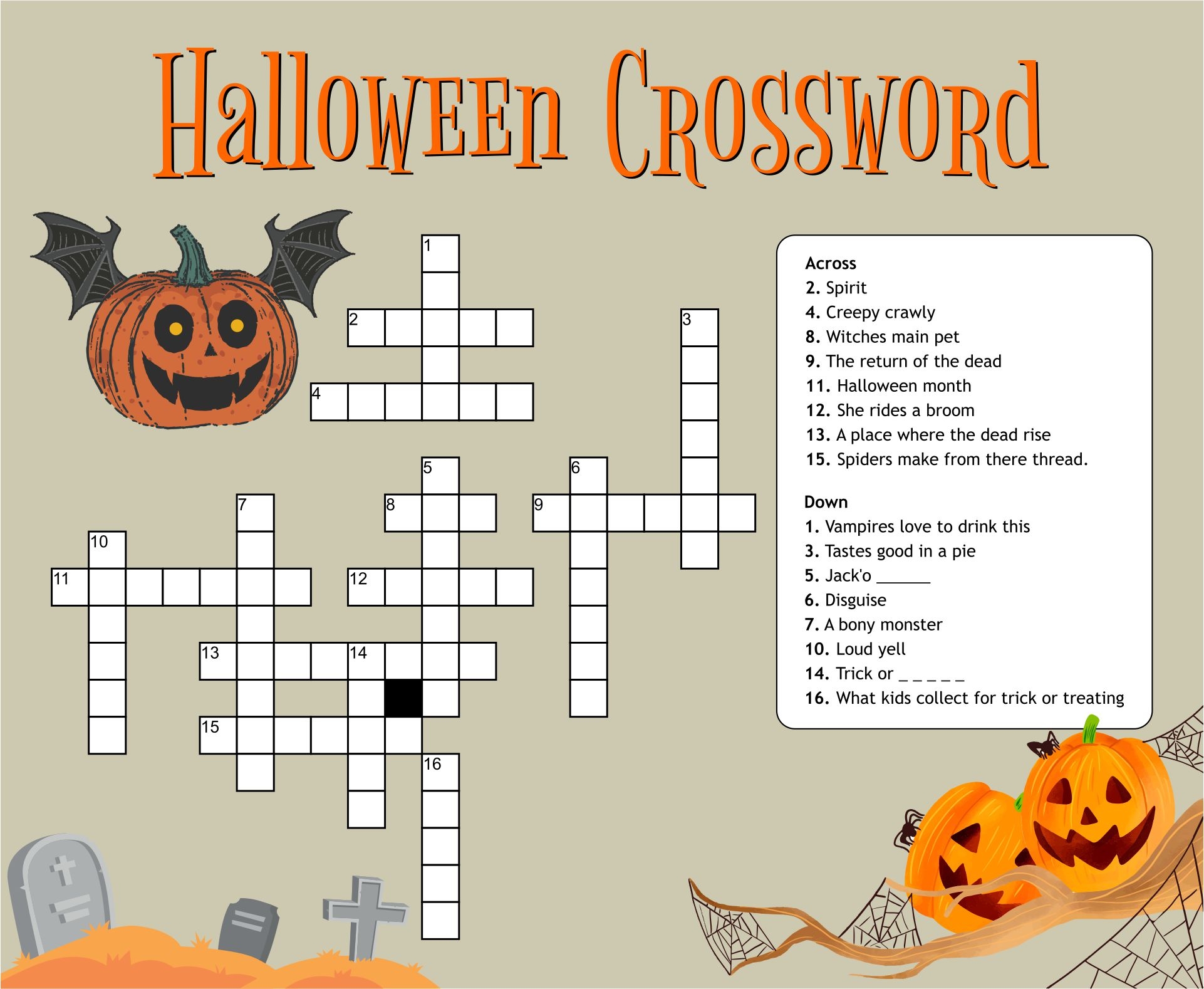 Halloween Crossword Puzzle Halloween Tween Teen Adult Game Halloween Party Game Printable Halloween Trivia Game Halloween Candy Game Worksheets Library