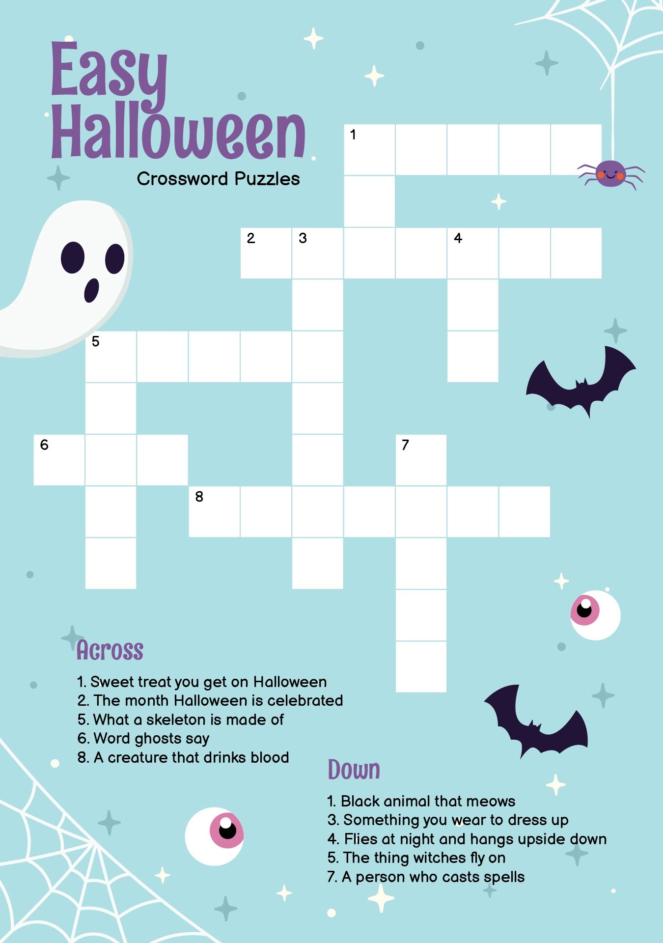 Halloween Crossword Puzzles With Word Bank