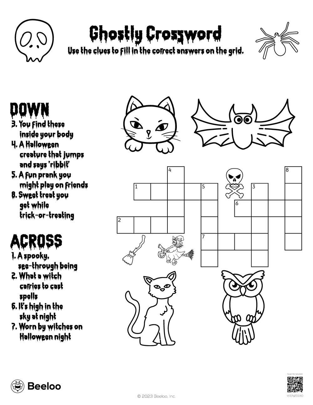 Halloween themed Crossword Puzzles Beeloo Printable Crafts And Activities For Kids