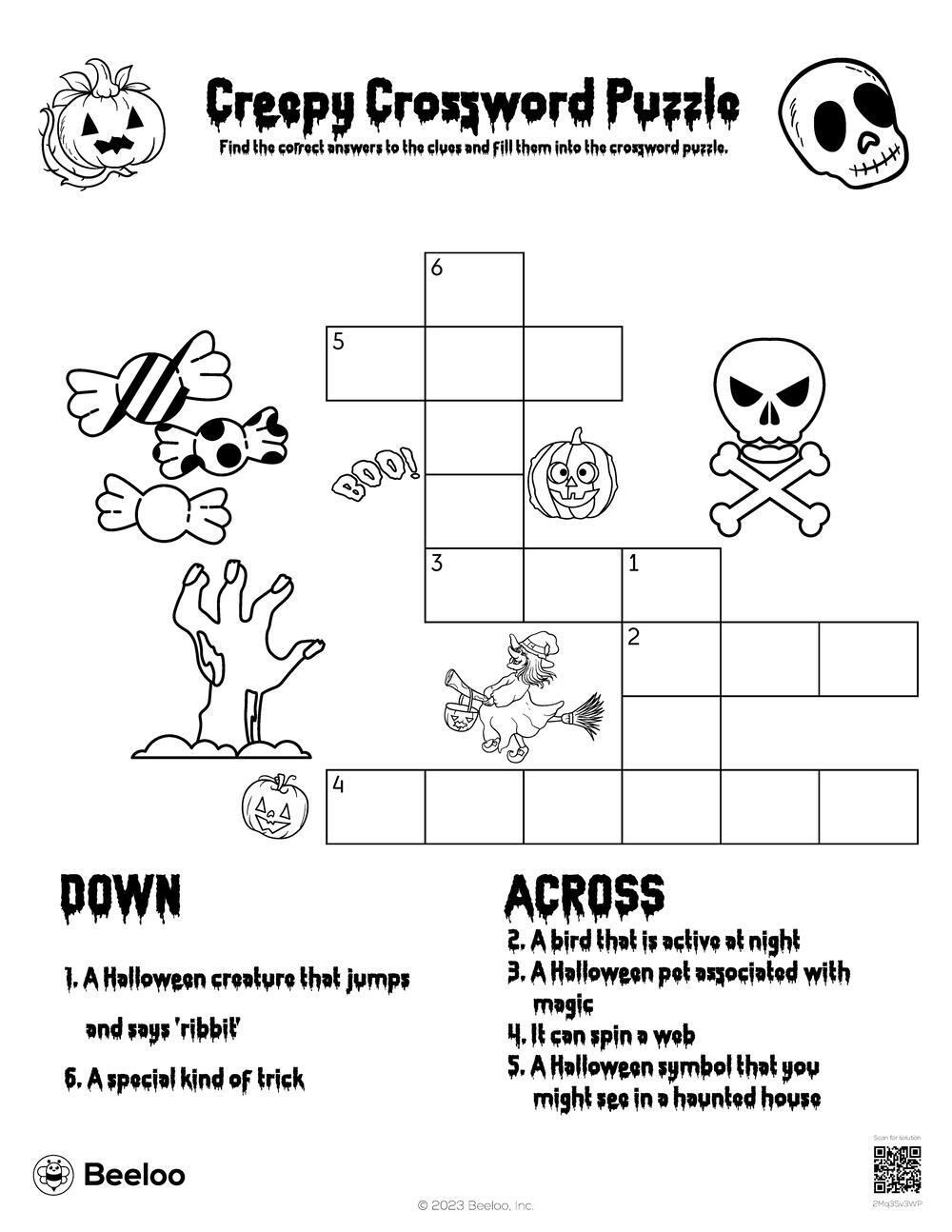 Halloween themed Crossword Puzzles Beeloo Printable Crafts And Activities For Kids