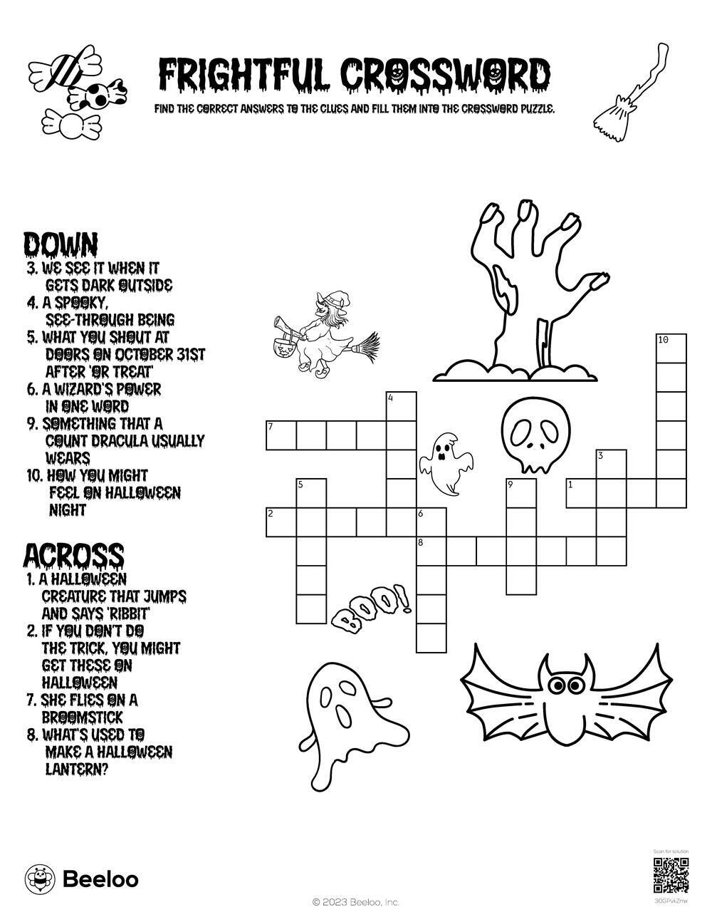 Halloween themed Crossword Puzzles Beeloo Printable Crafts And Activities For Kids