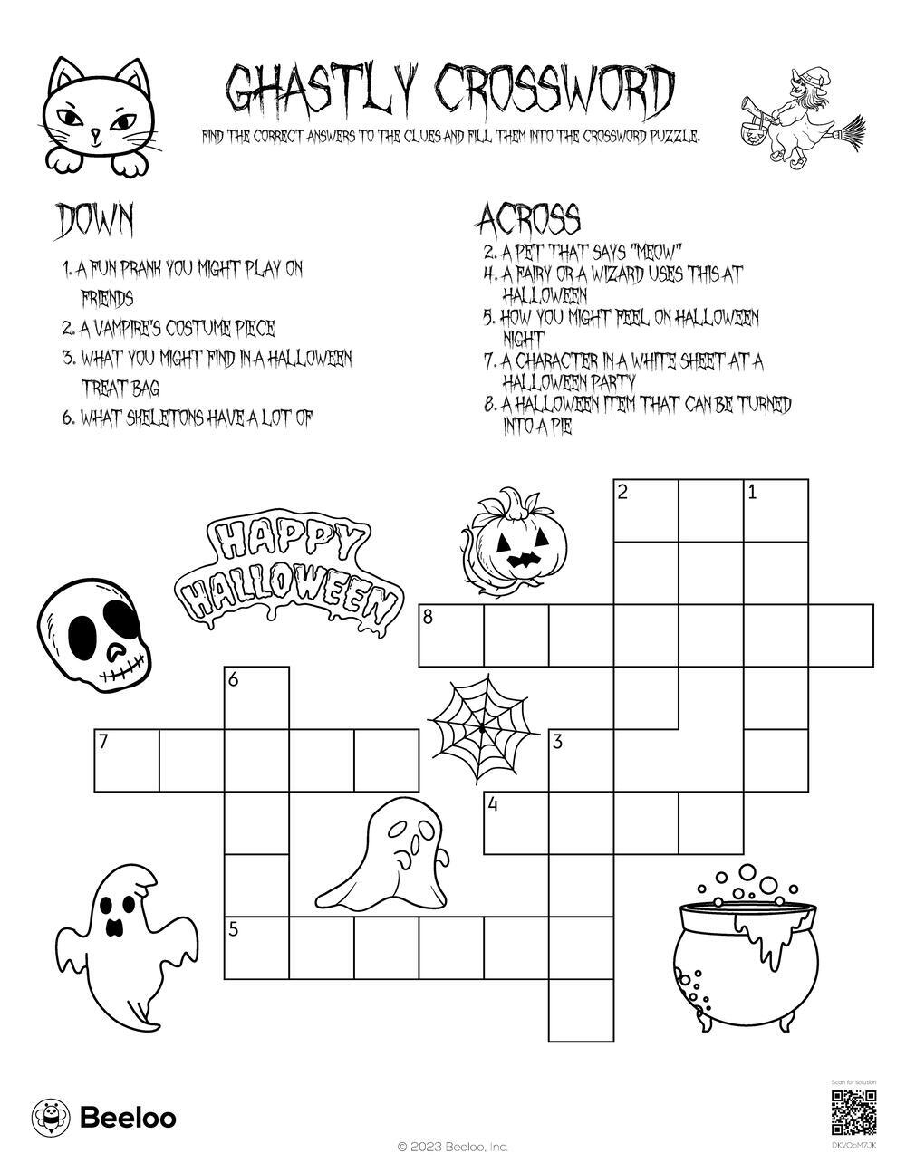 Halloween themed Crossword Puzzles Beeloo Printable Crafts And Activities For Kids