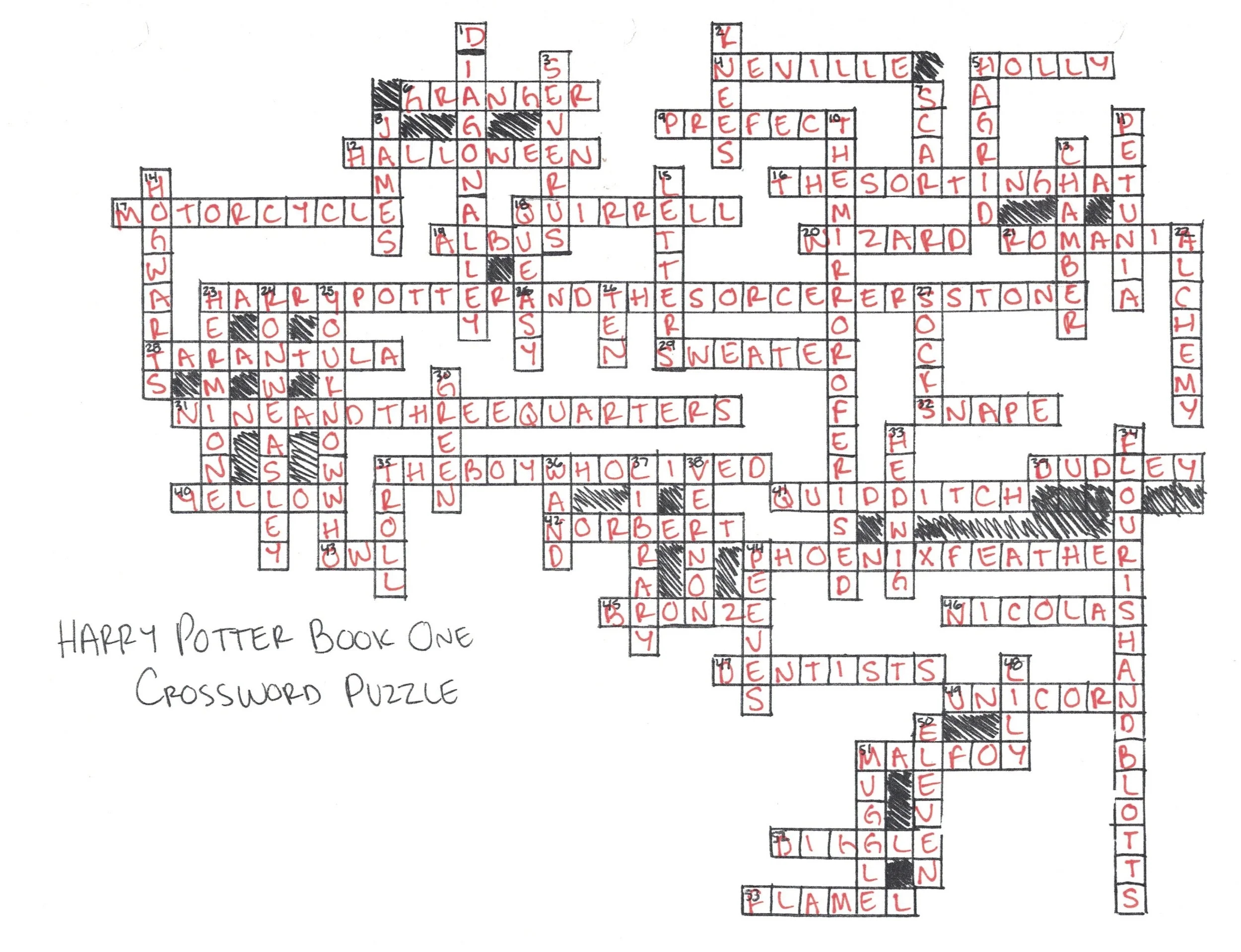 Harry Potter And The Sorcerer s Stone Crossword Puzzle Bayley 