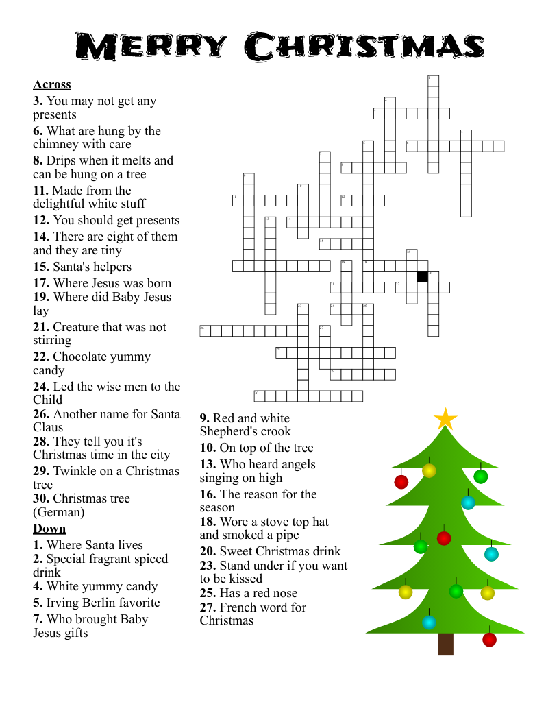 Easy Christmas Crossword Puzzles Printable