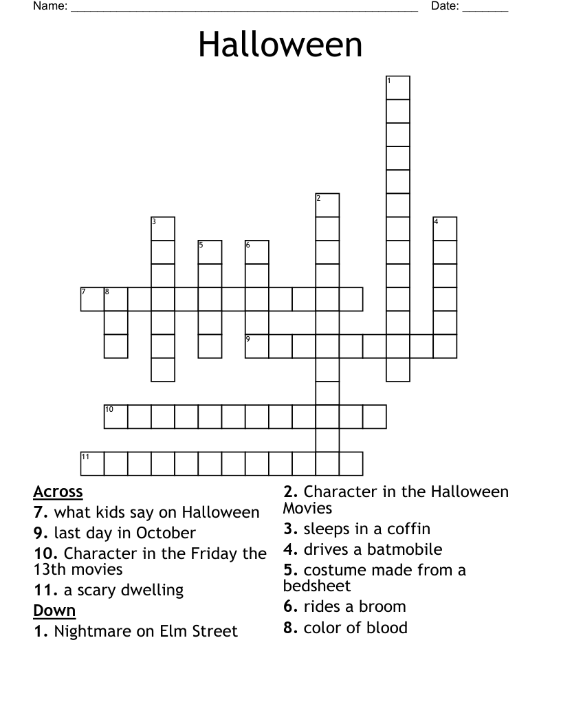 Horror Movies Monster And Villians Crossword WordMint