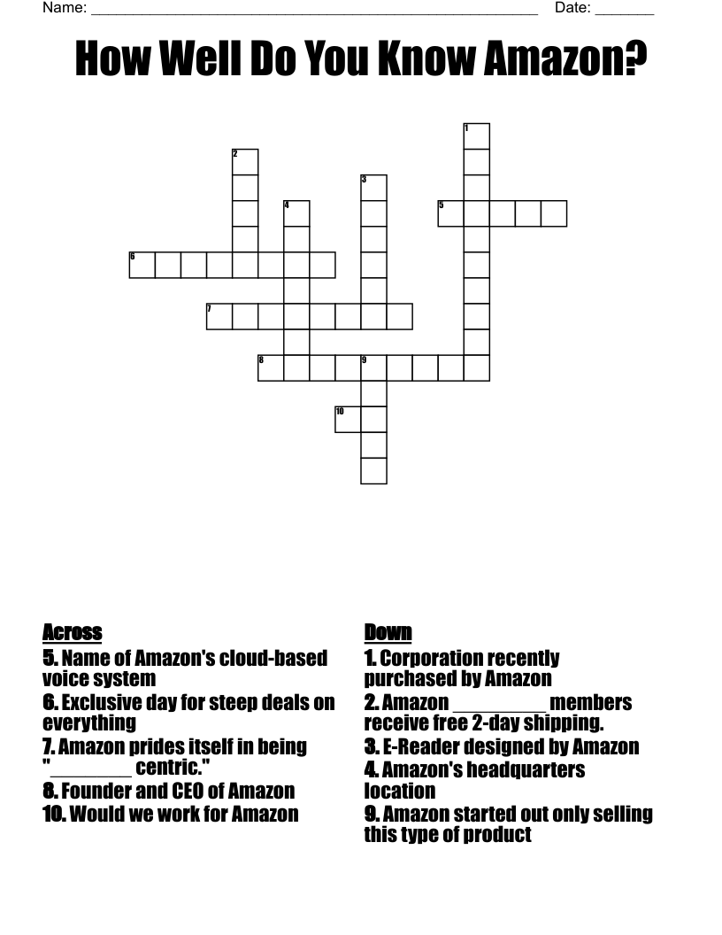 How Well Do You Know Amazon Crossword WordMint