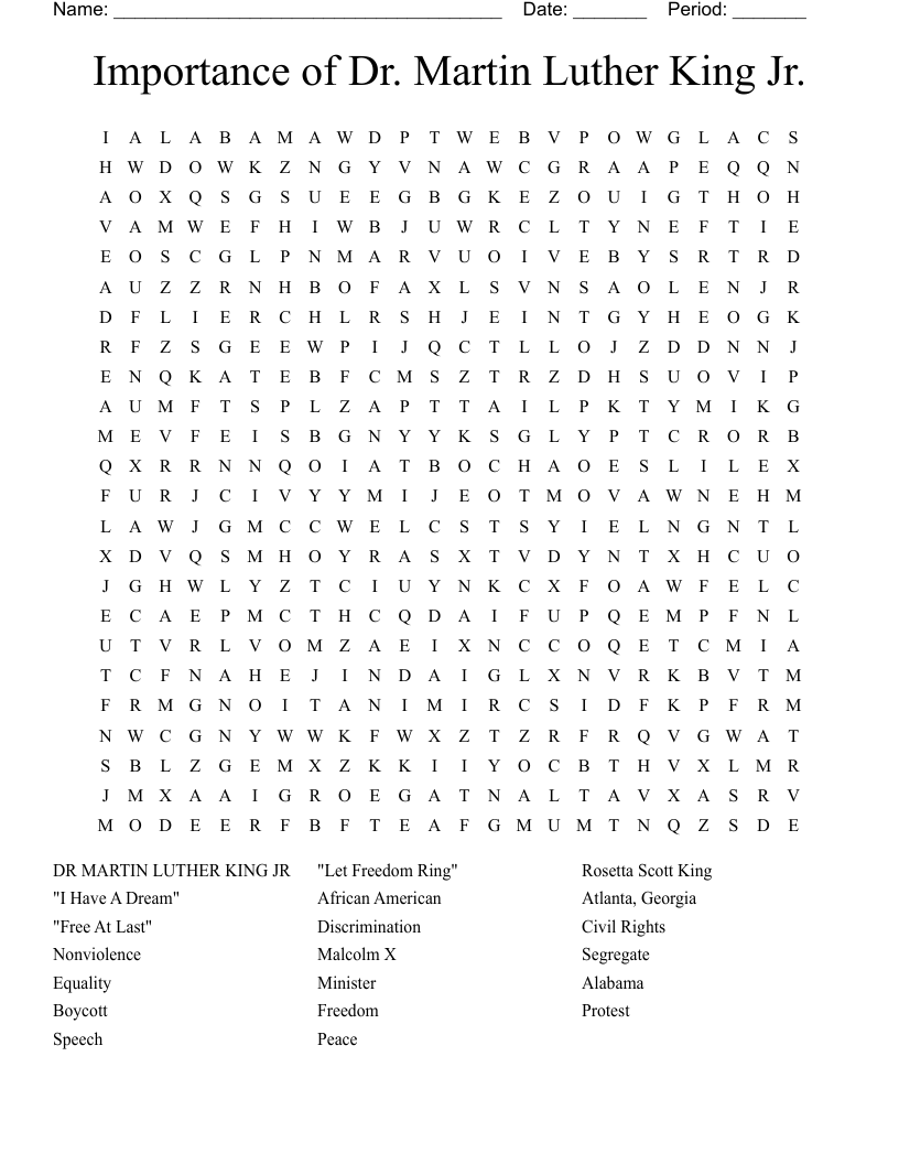 Importance Of Dr Martin Luther King Jr Word Search WordMint