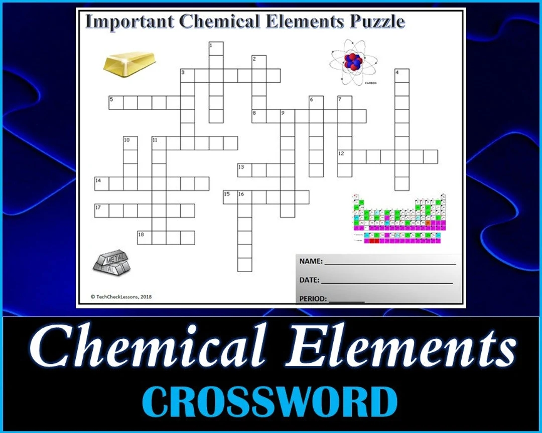 Important Chemical Elements Crossword Puzzle Printable Worksheet DIGITAL DOWNLOAD Etsy