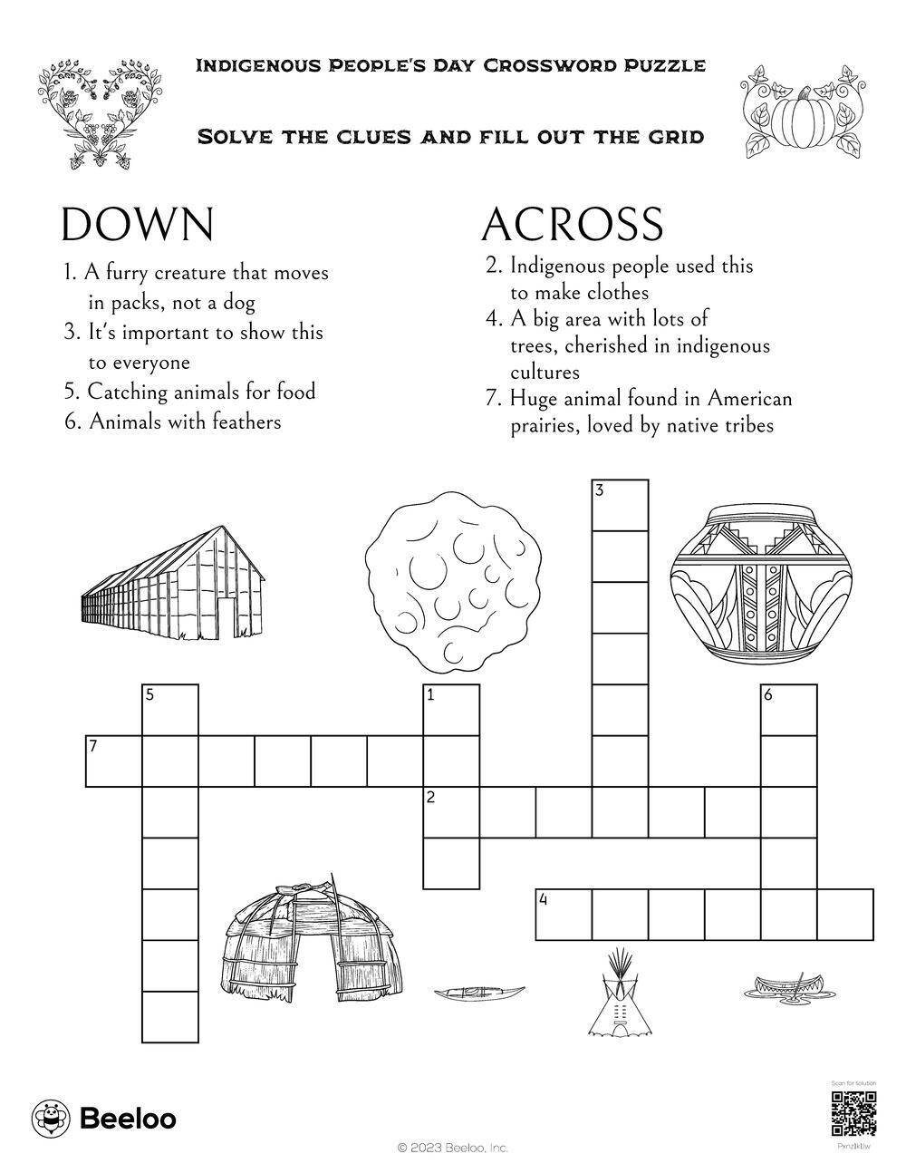 Indigenous People s Day Crossword Puzzle Beeloo Printable Crafts And Activities For Kids