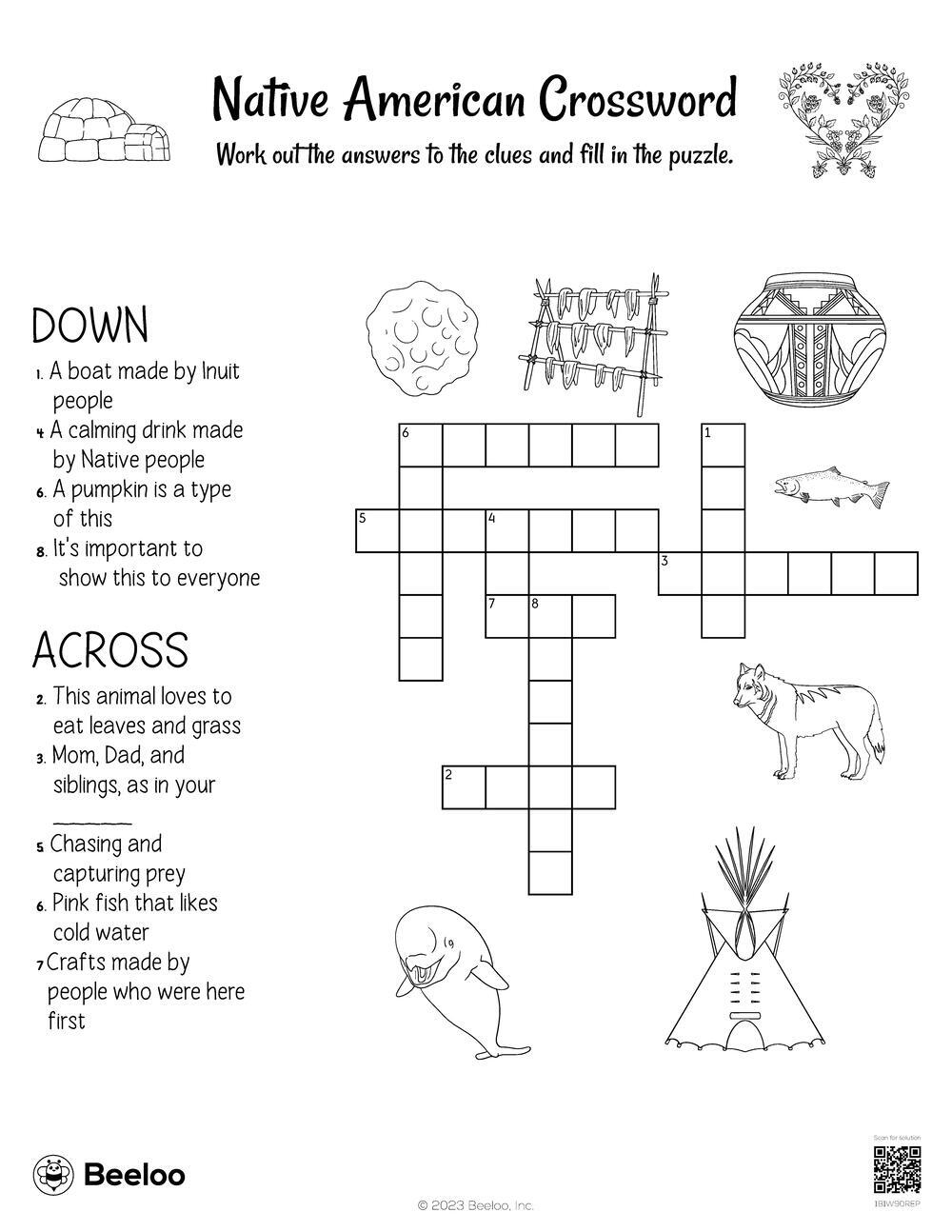 Indigenous People s Day themed Crossword Puzzles Beeloo Printable Crafts And Activities For Kids