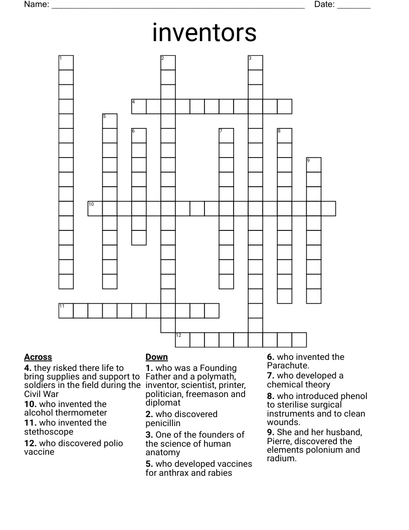 Inventors Crossword WordMint