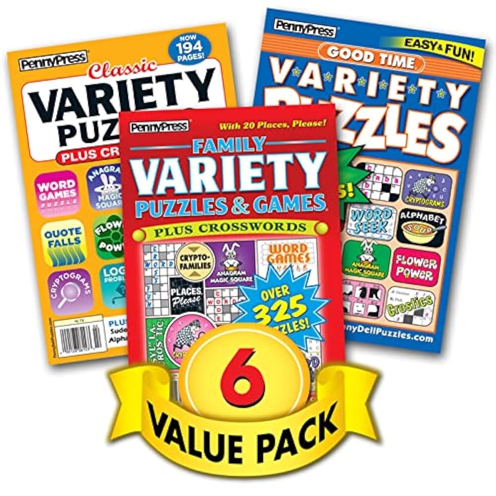 Jumbo Crosswords Family Variety Puzzles Games For Adults Seniors 6 Pack Paperback Penny Press Dell Magazines Penny Press Dell Magazines Amazon Books