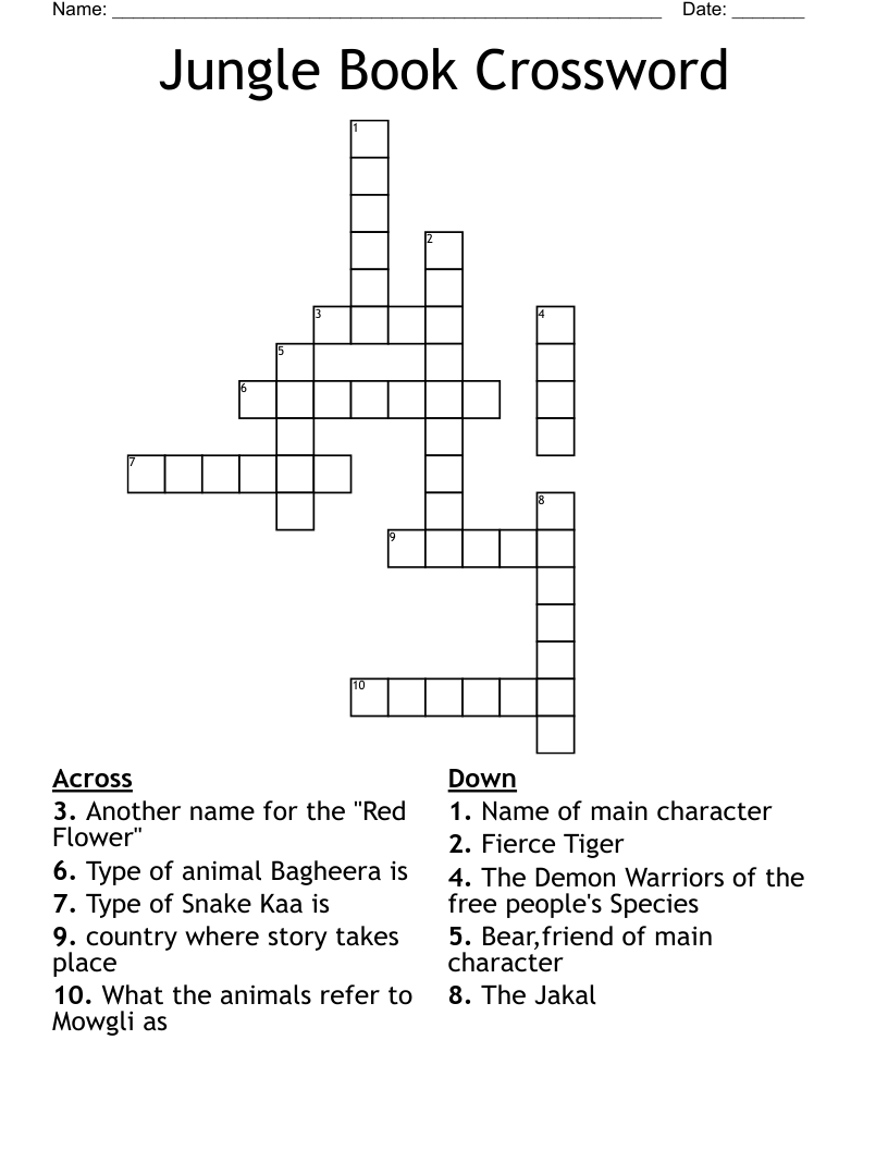 Jungle Book Crossword WordMint